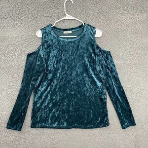 Promesa Teal Velvet Women M Cold Shoulder‎ Long Sleeve Casual Top